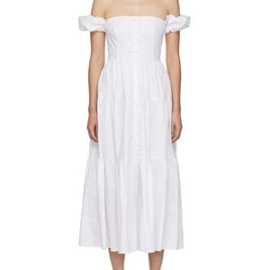 Staud off the shoulder, mother pearl button midi dress worn once